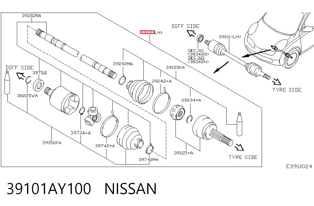 Półoś napędowa przednia lewa do Nissan Micra  K12