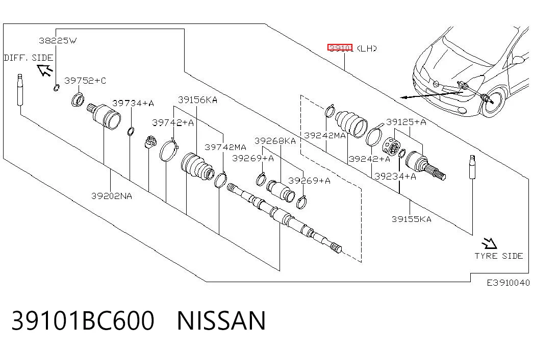 Półoś napędowa przednia lewa do Nissan Note  E11