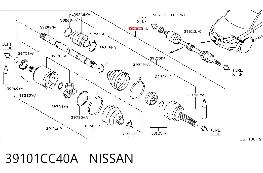 Półoś napędowa przednia lewa do Nissan Murano  Z50