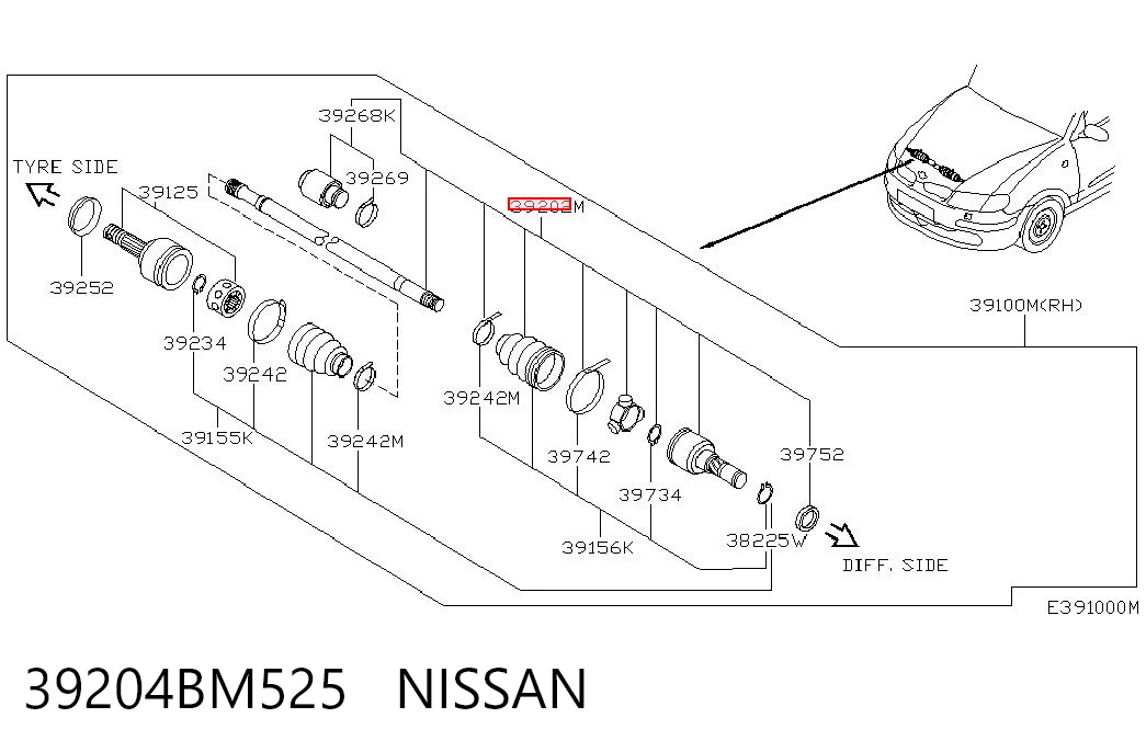 Półoś napędowa przednia prawa Nissan Almera II hatchback (N16) (2000 - 2006) cena, od 42,34 USD
