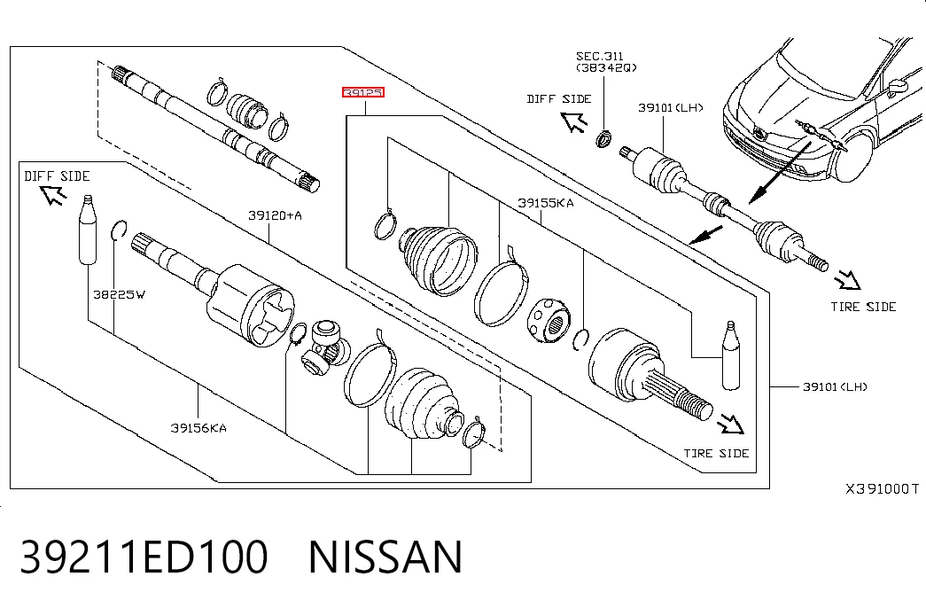  Przegub homokinetyczny przedni zewnętrzny Nissan Tiida 