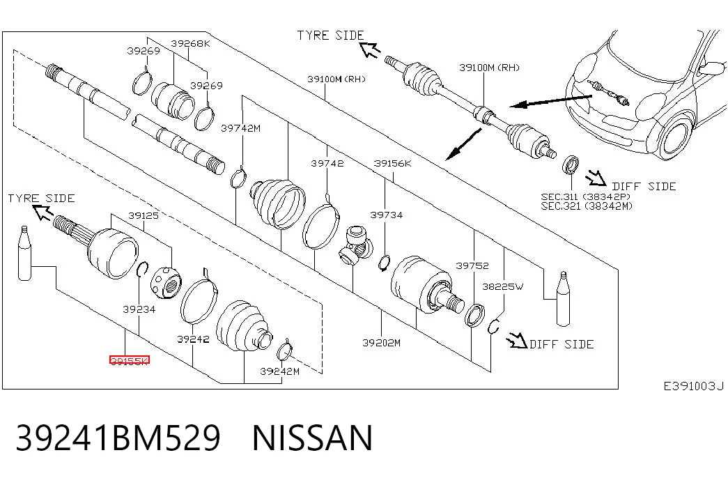 Osłona przegubu homokinetycznego półosi przedniej zewnętrzna do Nissan Note  E11