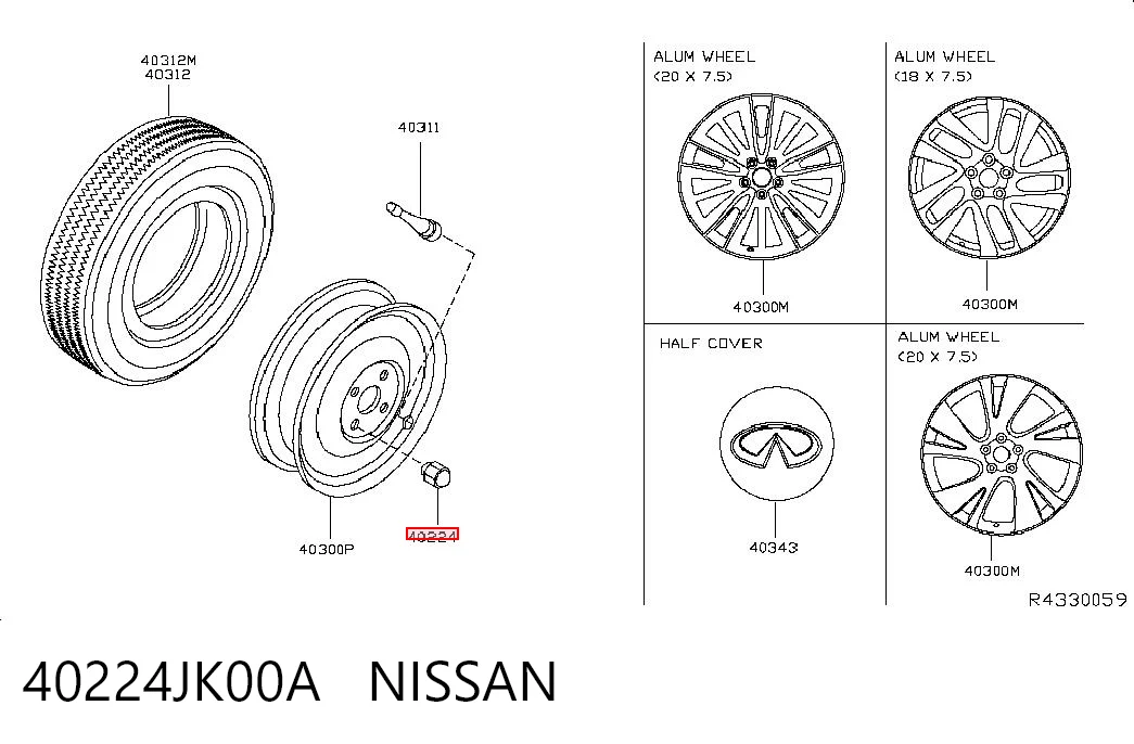 40224JK00A Nissan/Infiniti Nakrętka koła