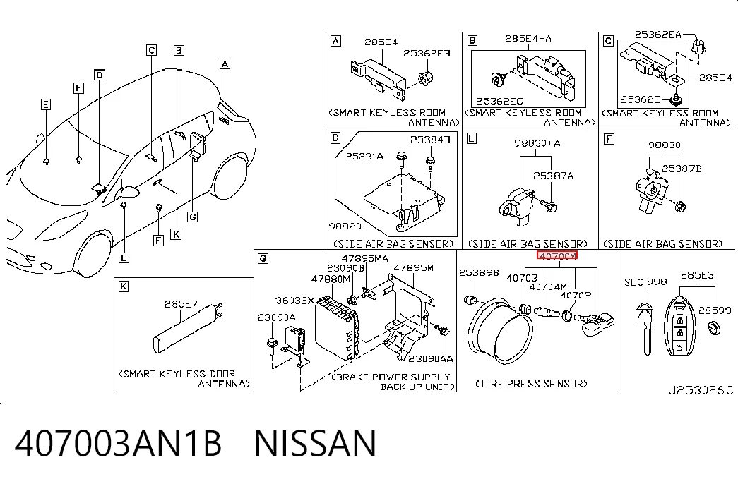 407003AN1B Nissan/Infiniti Czujnik ciśnienia w oponach