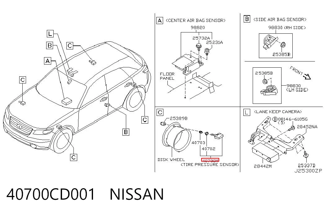 Do koszyka Czujnik ciśnienia w oponach Nissan Murano  Z50