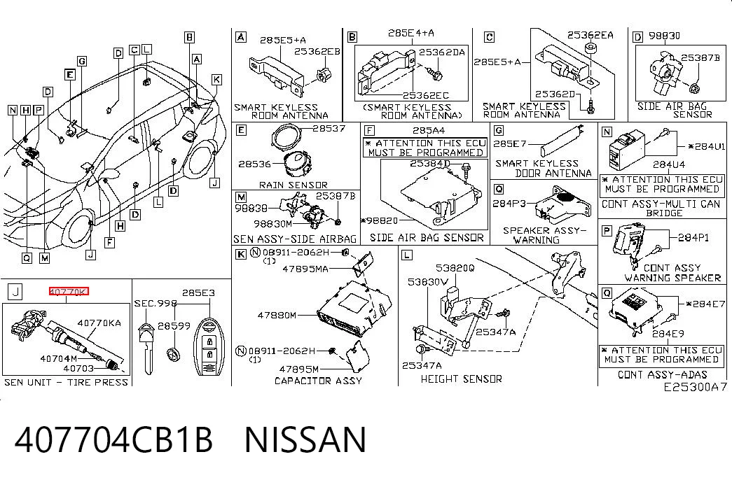 407704CB1B Nissan/Infiniti Czujnik ciśnienia w oponach