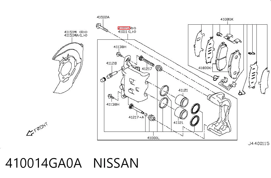 410014GA0A Nissan/Infiniti Zacisk hamulcowy przedni prawy