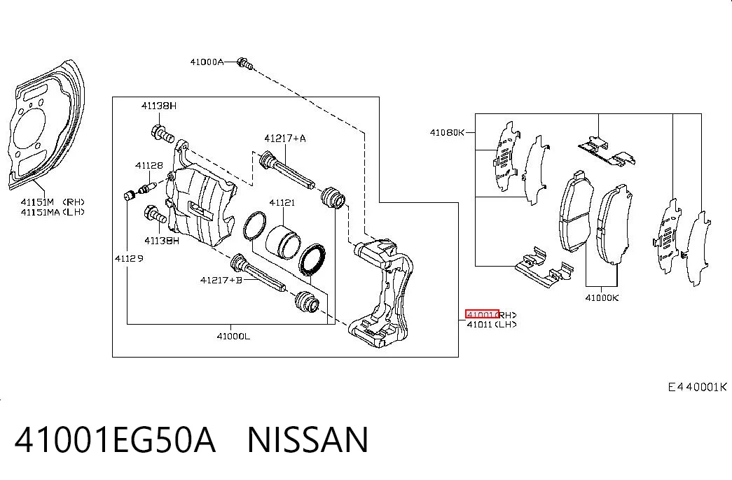 41001EG50A Nissan/Infiniti Zacisk hamulcowy przedni prawy