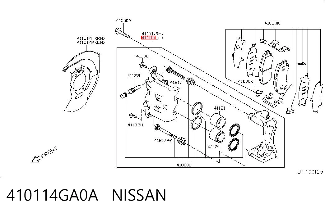 410114GA0A Nissan/Infiniti Zacisk hamulcowy przedni lewy