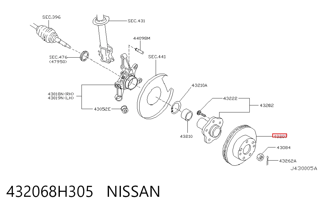 432068H305 Nissan/Infiniti Tarcza hamulcowa tylna