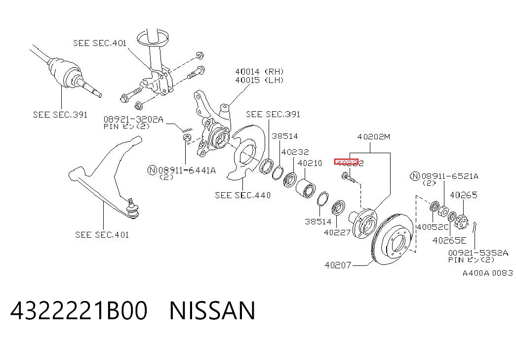 4322221B00 Nissan/Infiniti Szpilka koła przednia