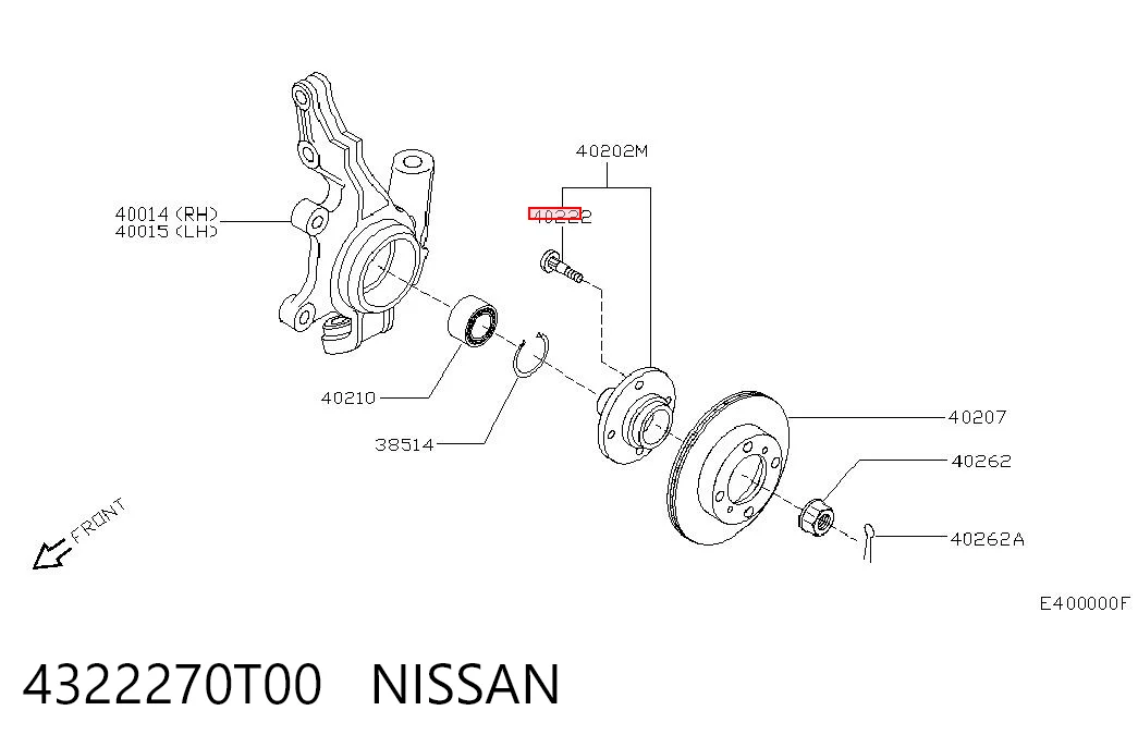 4322270T00 Nissan/Infiniti Szpilka koła przednia