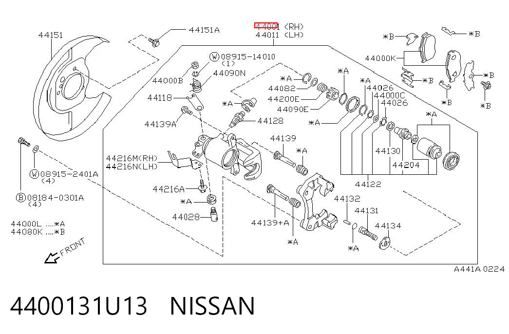 4400131U13 Nissan/Infiniti Zacisk hamulcowy tylny prawy