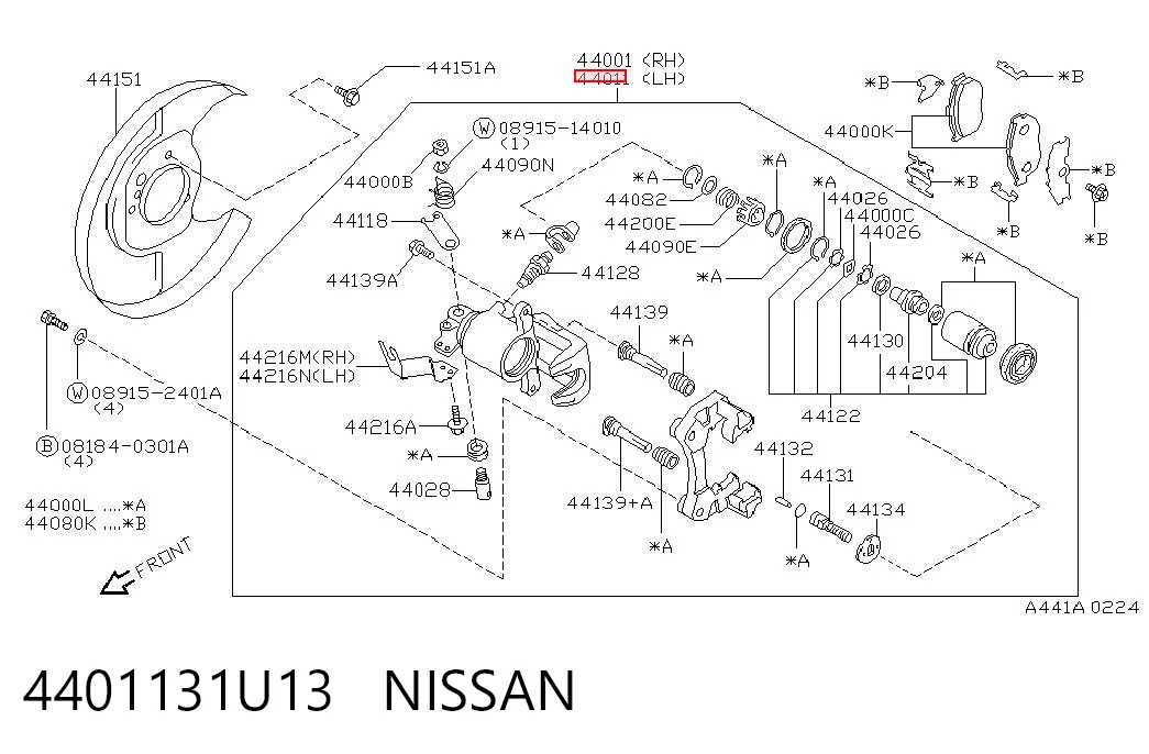 4401131U13 Nissan/Infiniti Zacisk hamulcowy tylny lewy