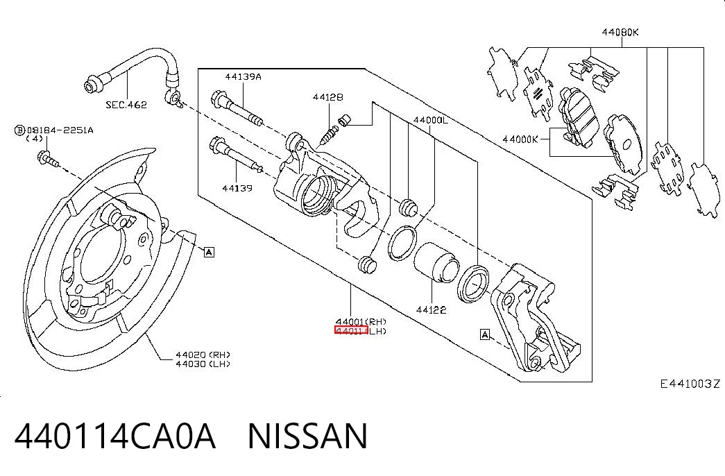 440114CA0A Nissan/Infiniti Zacisk hamulcowy tylny lewy