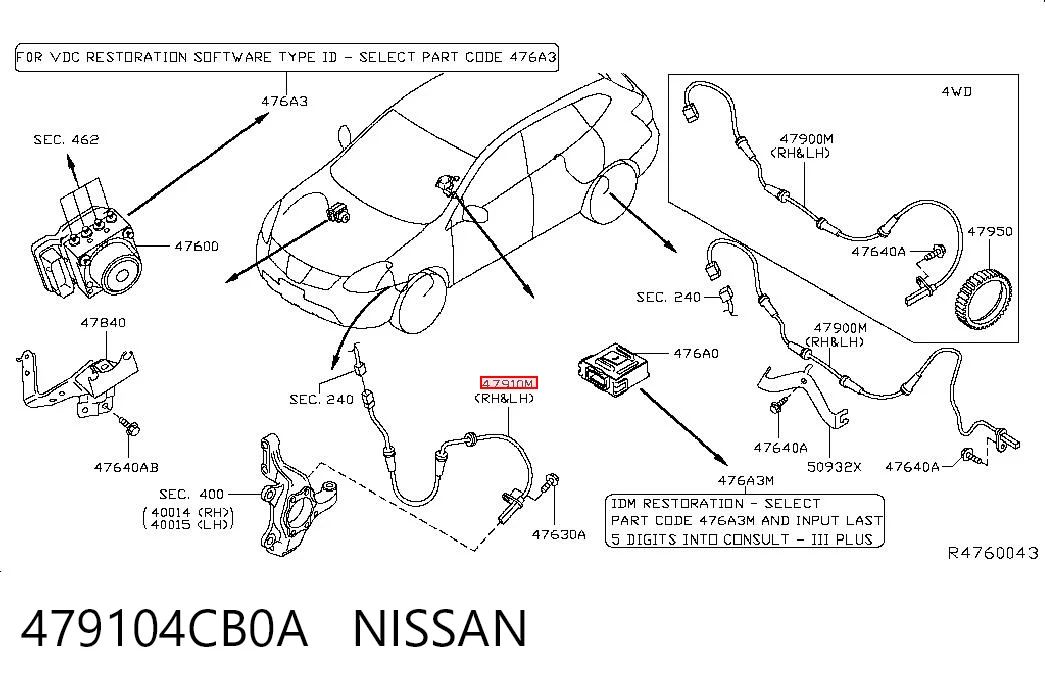 479104CB0A Nissan/Infiniti Czujnik ABS przedni