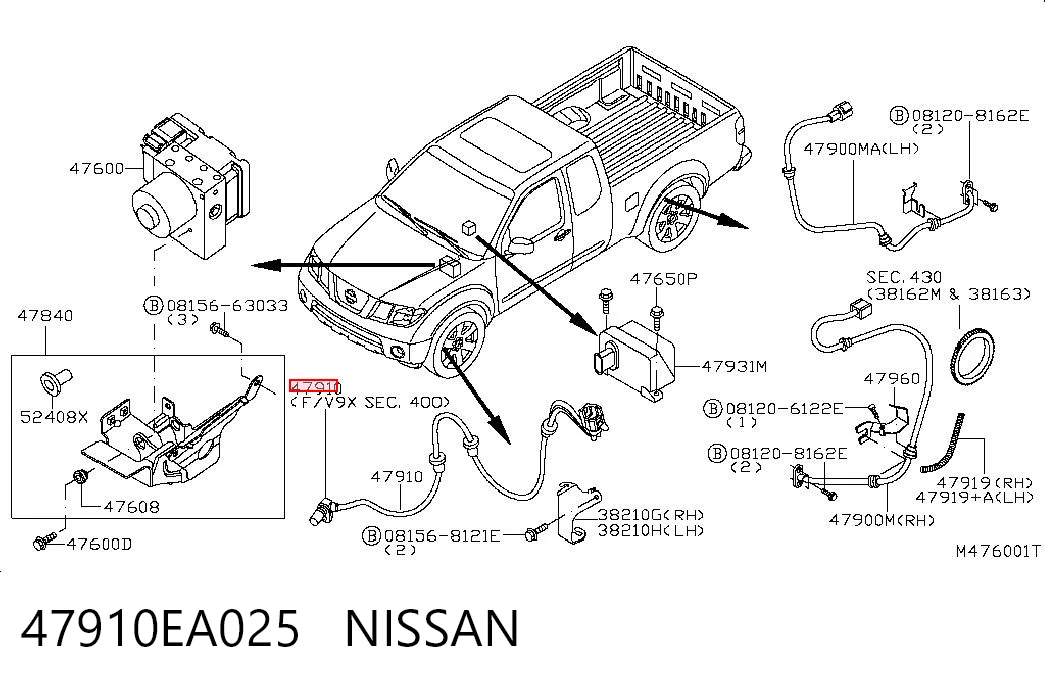 47910EA025 Nissan/Infiniti Czujnik ABS przedni