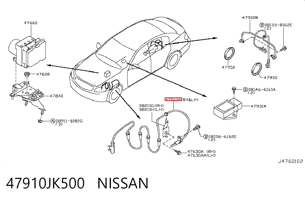47910JK500 Nissan/Infiniti Czujnik ABS przedni