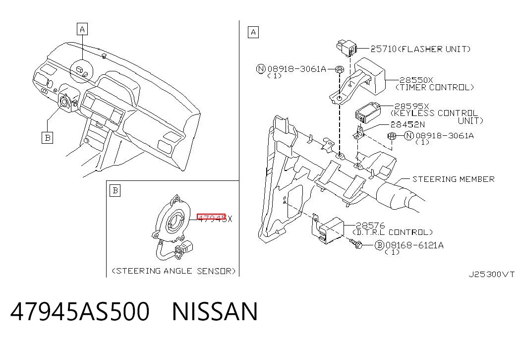 Do koszyka Czujnik kąta skrętu kierownicy Nissan Teana  J31