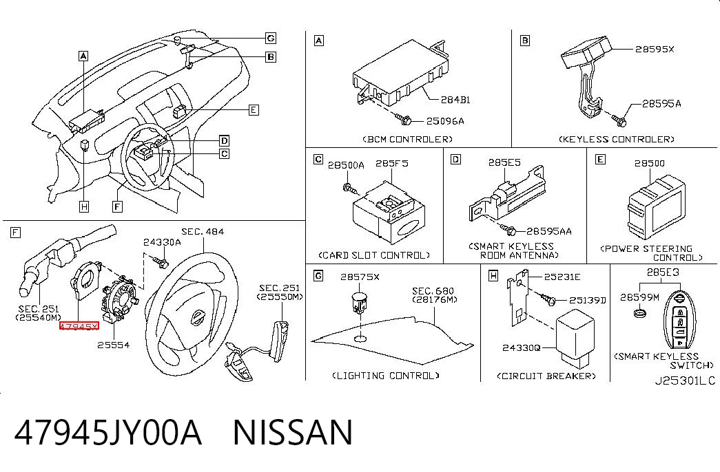 Do koszyka Czujnik kąta skrętu kierownicy Nissan Teana  J32