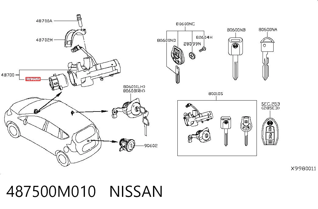 487500M010 Nissan/Infiniti Obudowa stacyjki