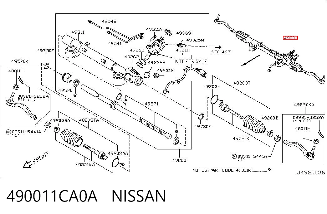 490011CA0A Nissan/Infiniti Listwa kierownicza (maglownica)