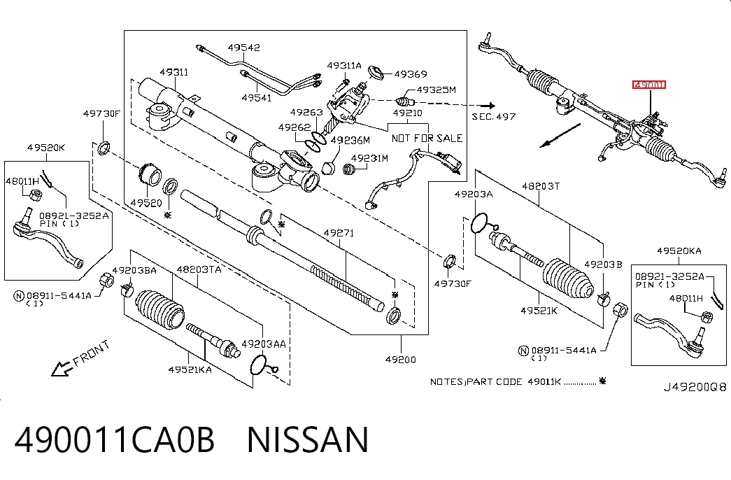 490011CA0B Nissan/Infiniti Listwa kierownicza (maglownica)