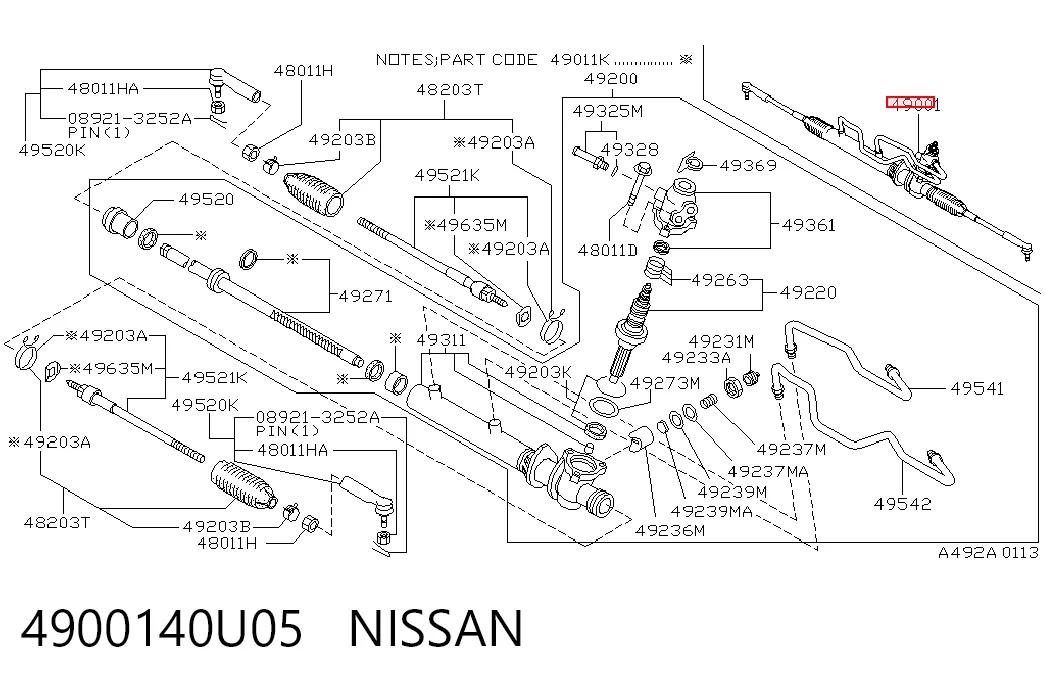 4900140U05 Nissan/Infiniti Listwa kierownicza (maglownica)
