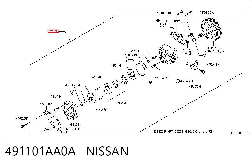 491101AA0A Nissan/Infiniti Pompa wspomagania hydraulicznego kierownicy