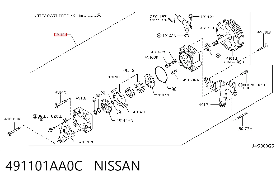 491101AA0C Nissan/Infiniti Pompa wspomagania hydraulicznego kierownicy