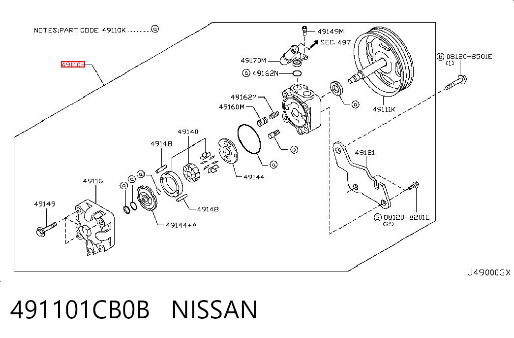 491101CB0B Nissan/Infiniti Pompa wspomagania hydraulicznego kierownicy