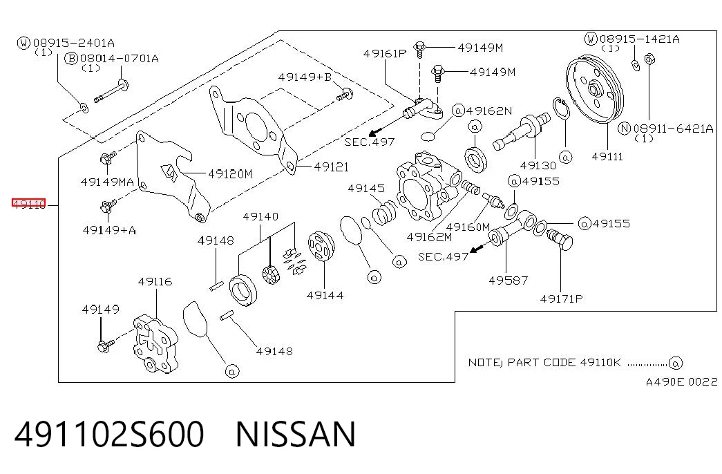 491102S600 Nissan/Infiniti Pompa wspomagania hydraulicznego kierownicy