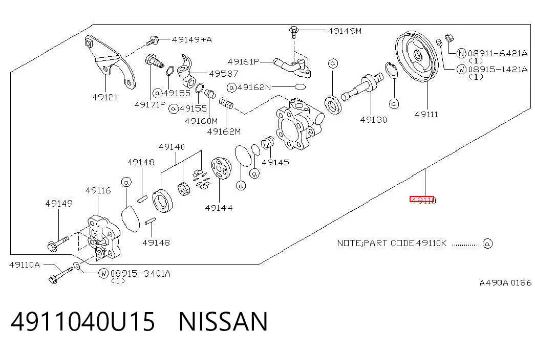 4911040U15 Nissan/Infiniti Pompa wspomagania hydraulicznego kierownicy
