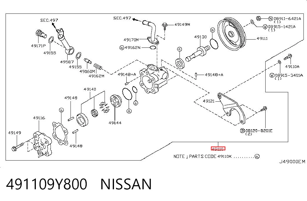 491109Y800 Nissan/Infiniti Pompa wspomagania hydraulicznego kierownicy