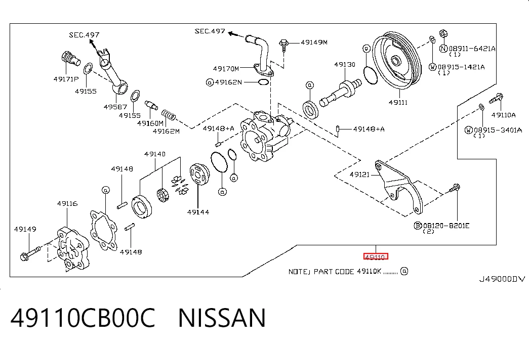 Do koszyka Pompa wspomagania hydraulicznego kierownicy Nissan Murano  Z50