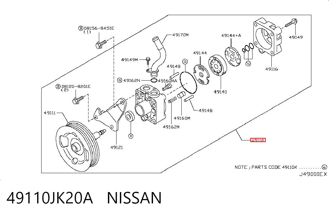 49110JK20A Nissan/Infiniti Pompa wspomagania hydraulicznego kierownicy