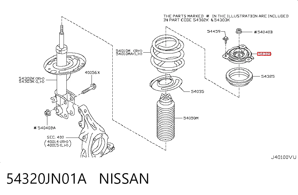 Do koszyka Poduszka amortyzatora przedniego Nissan Teana  J32
