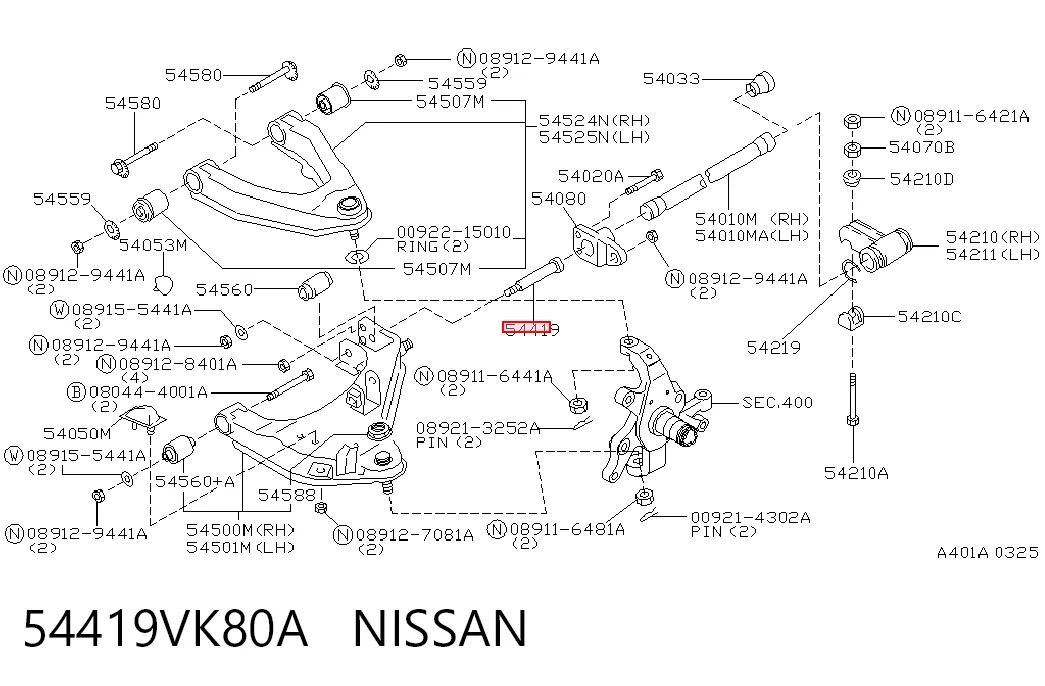 54419VK80A Nissan/Infiniti Śruba mocowania wahacza przedniego, dolnego