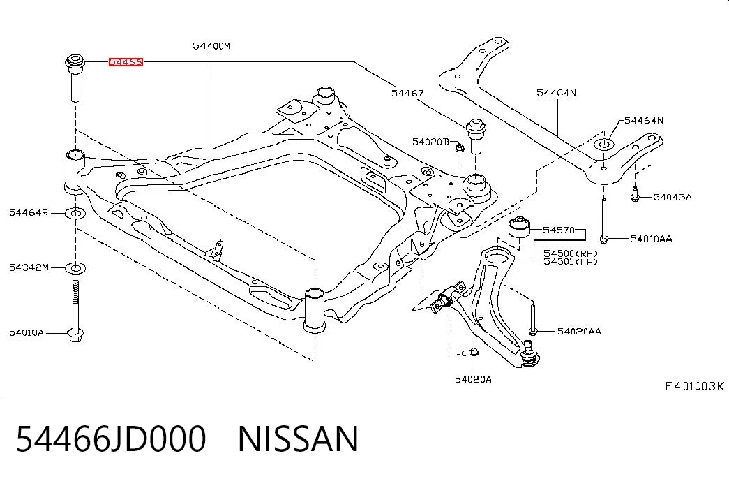 54466JD000 Nissan/Infiniti Tuleja (poduszka) przedniej belki