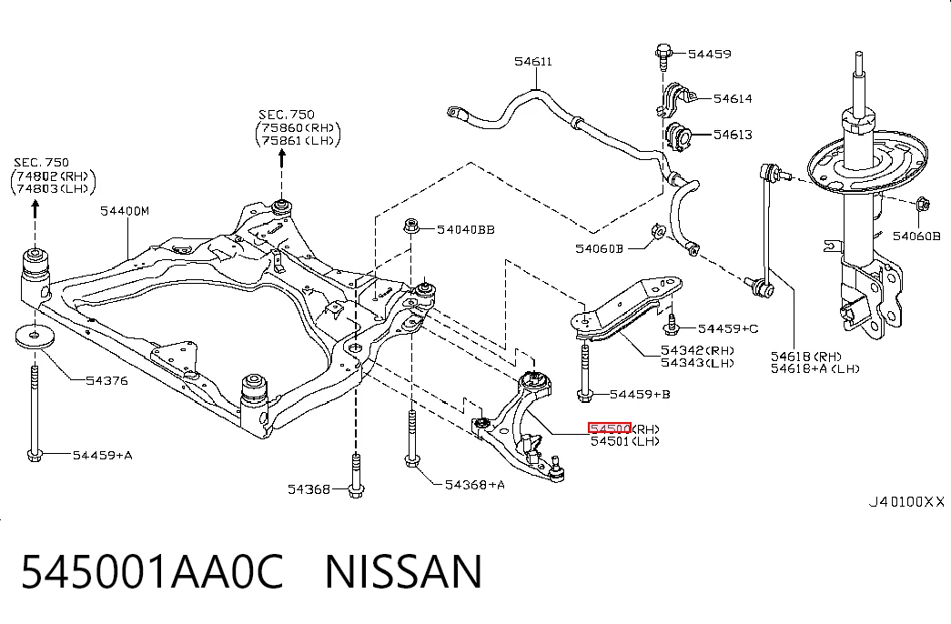 Do koszyka Wahacz zawieszenia przedniego dolny prawy Nissan Murano  Z51