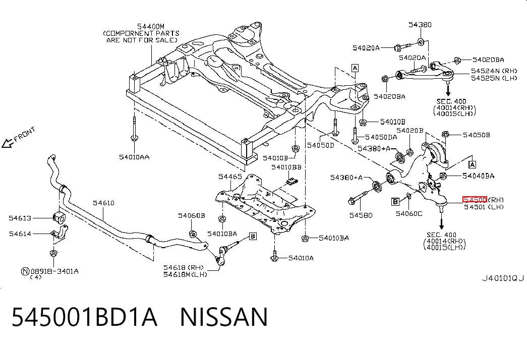 545001BD1A Nissan/Infiniti Wahacz zawieszenia przedniego dolny prawy