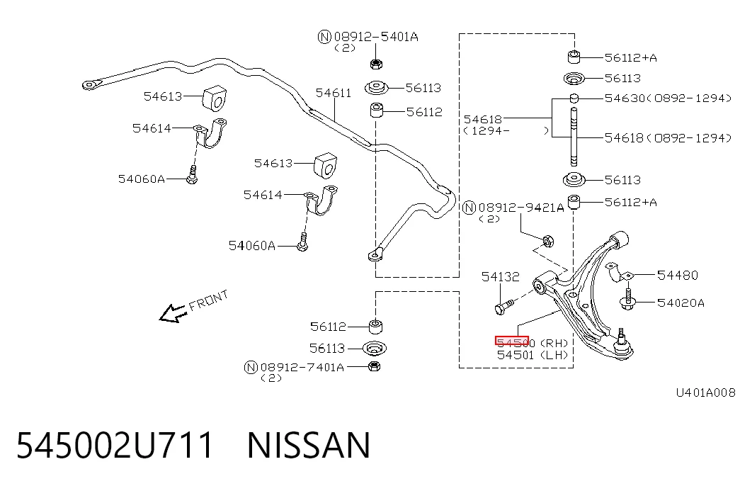 Do koszyka Wahacz zawieszenia przedniego dolny prawy Nissan Micra  K11