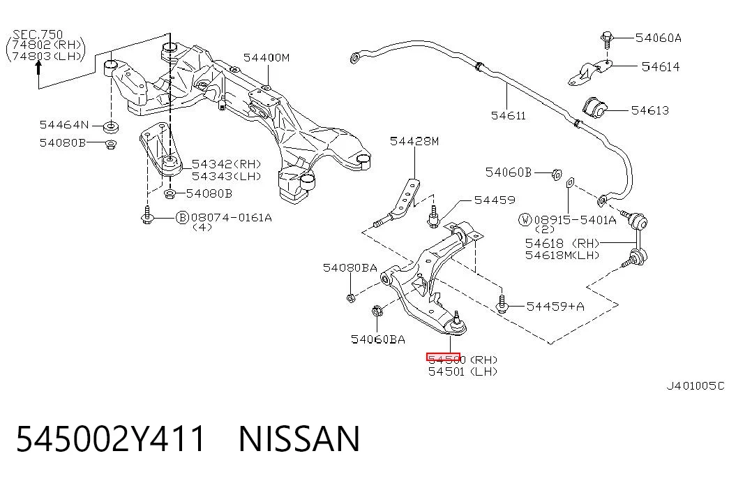 Wahacz zawieszenia przedniego dolny prawy do Nissan Maxima  A33