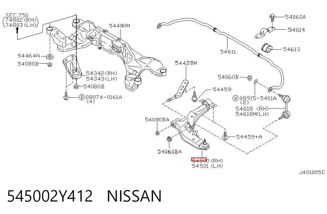 Do koszyka Wahacz zawieszenia przedniego dolny prawy Nissan Maxima  A33