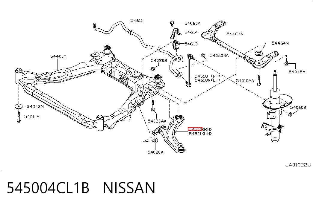 545004CL1B Nissan/Infiniti Wahacz zawieszenia przedniego dolny prawy