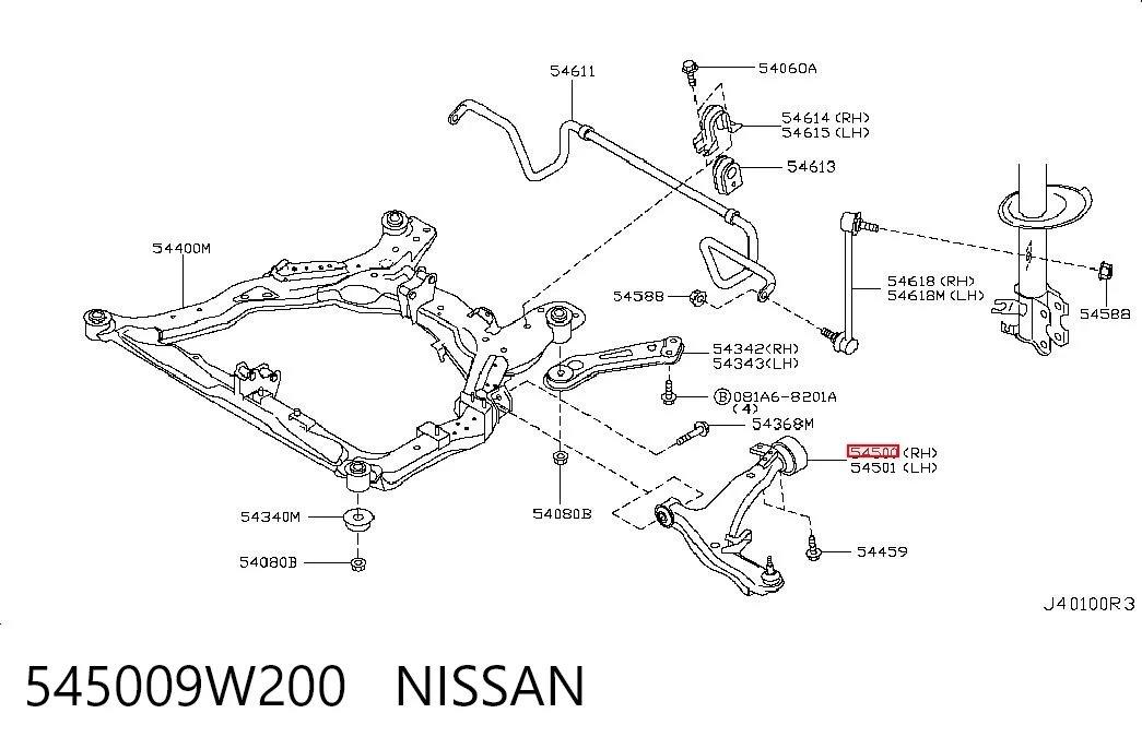 Do koszyka Wahacz zawieszenia przedniego dolny prawy Nissan Teana  J31