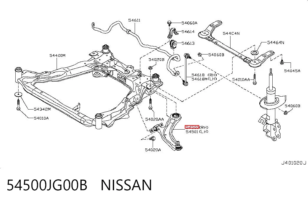 54500JG00B Nissan/Infiniti Wahacz zawieszenia przedniego dolny prawy