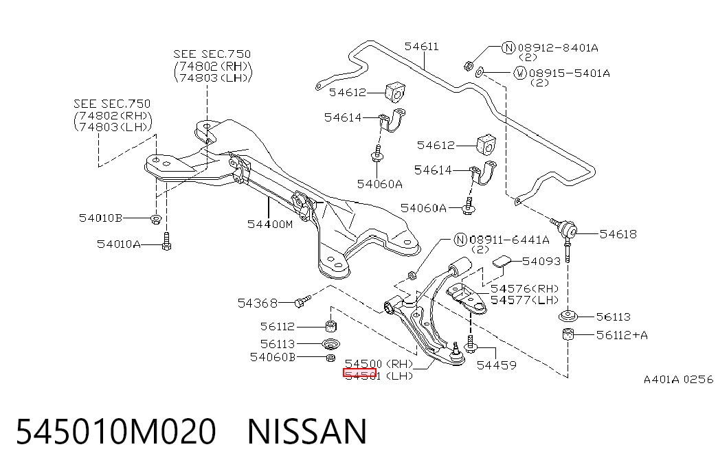 Do koszyka Wahacz zawieszenia przedniego dolny lewy Nissan Almera I N15