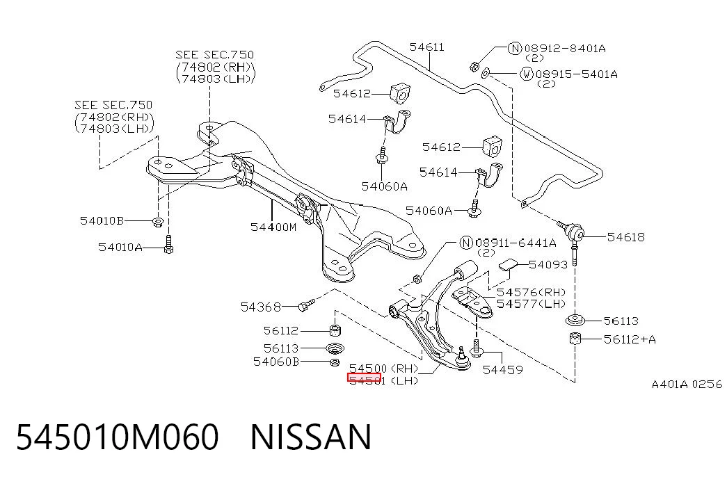  Wahacz zawieszenia przedniego dolny lewy Nissan Almera 1