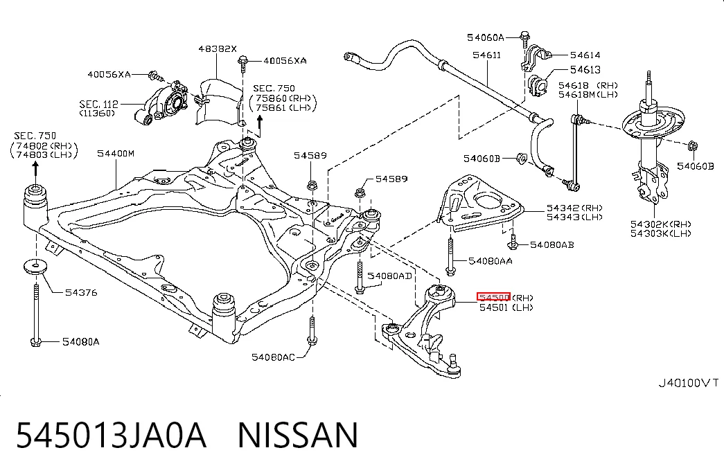 545013JA0A Nissan/Infiniti Wahacz zawieszenia przedniego dolny prawy